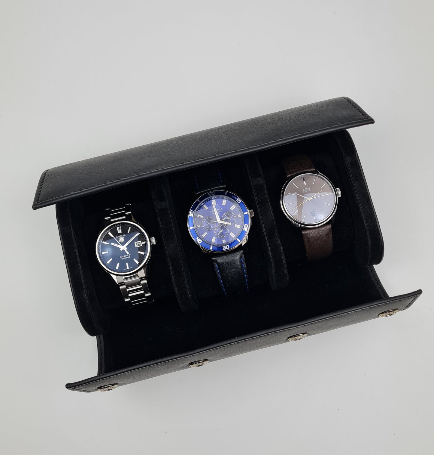 Black Leather Triple Watch Case