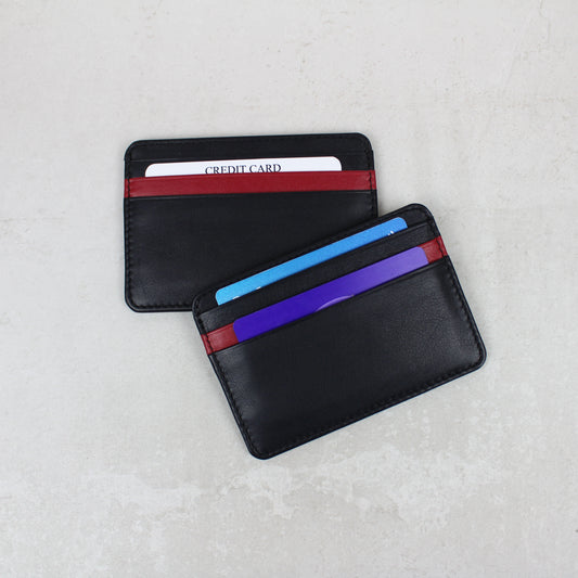 Smooth Nappa Leather Red Stripe 7 Card Holder