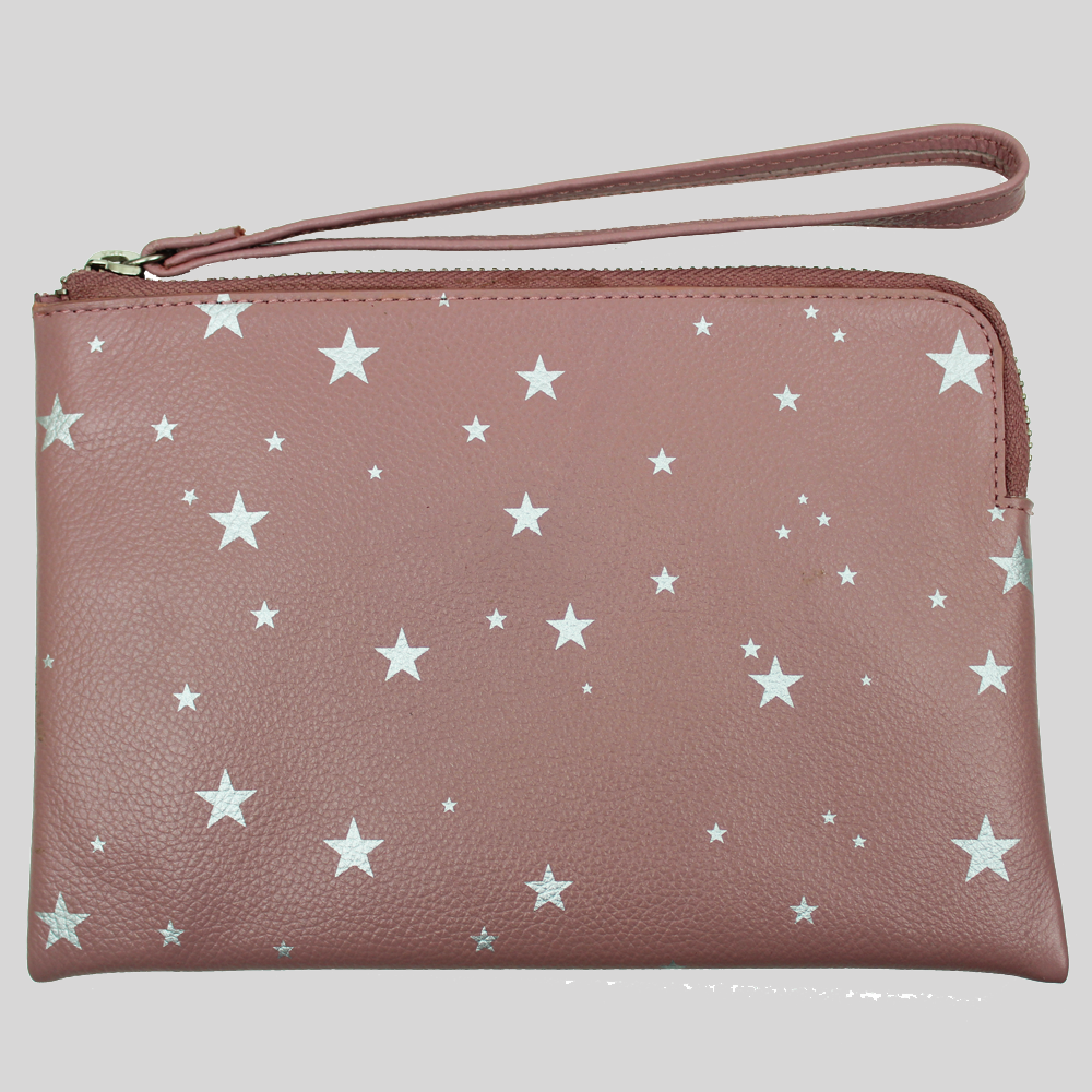 Star Print Leather Pouch with Wrist Strap Byron Brown