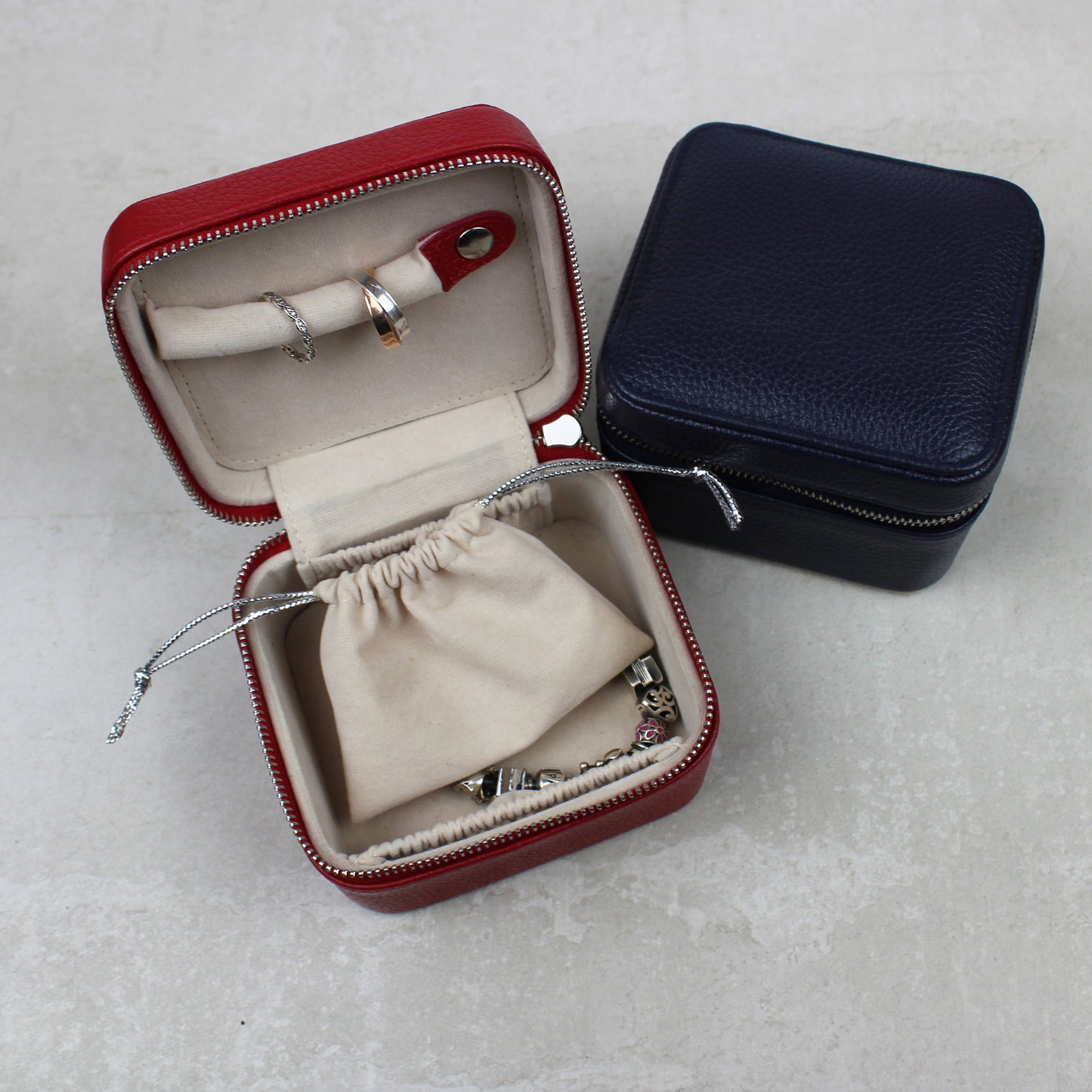 Square Leather Travel Jewellery Case