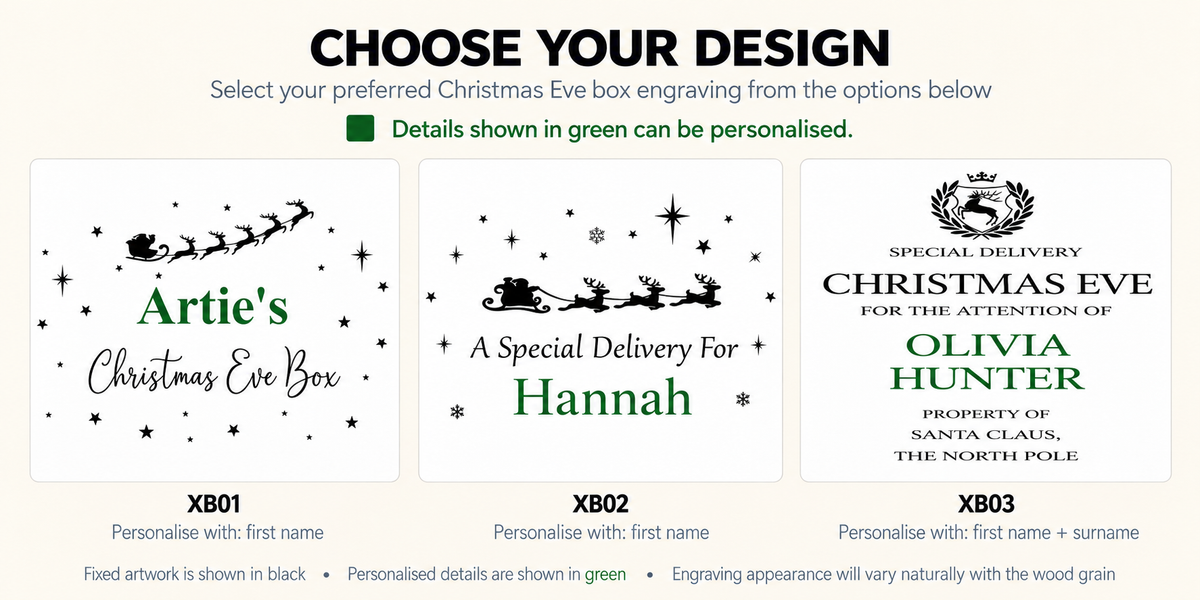 Personalised Wooden Christmas Eve Box, Engraved Children’s Christmas Box, Christmas Eve Gift Box, Festive Keepsake Box