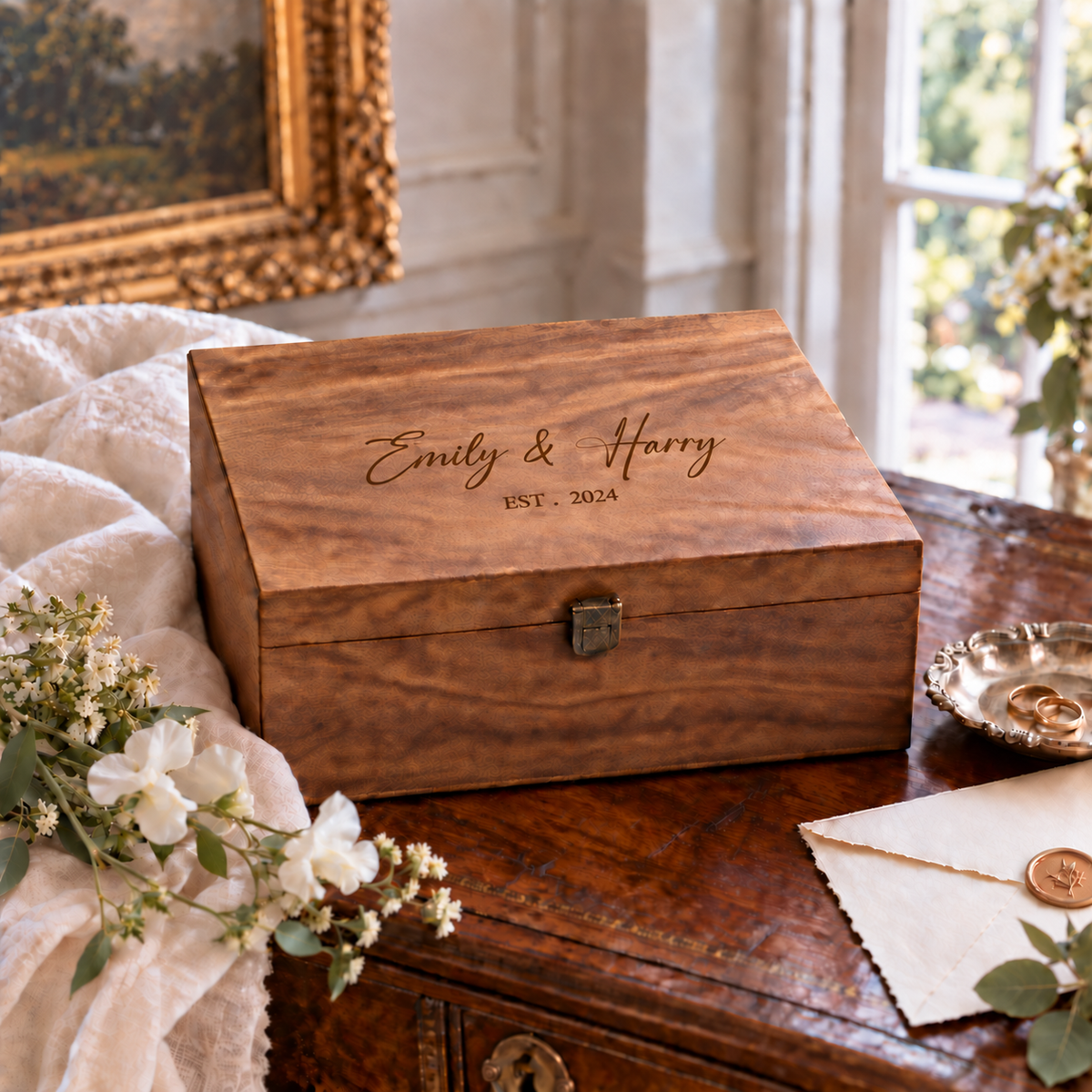 Parsonalised Walnut Wedding Keepsake Box