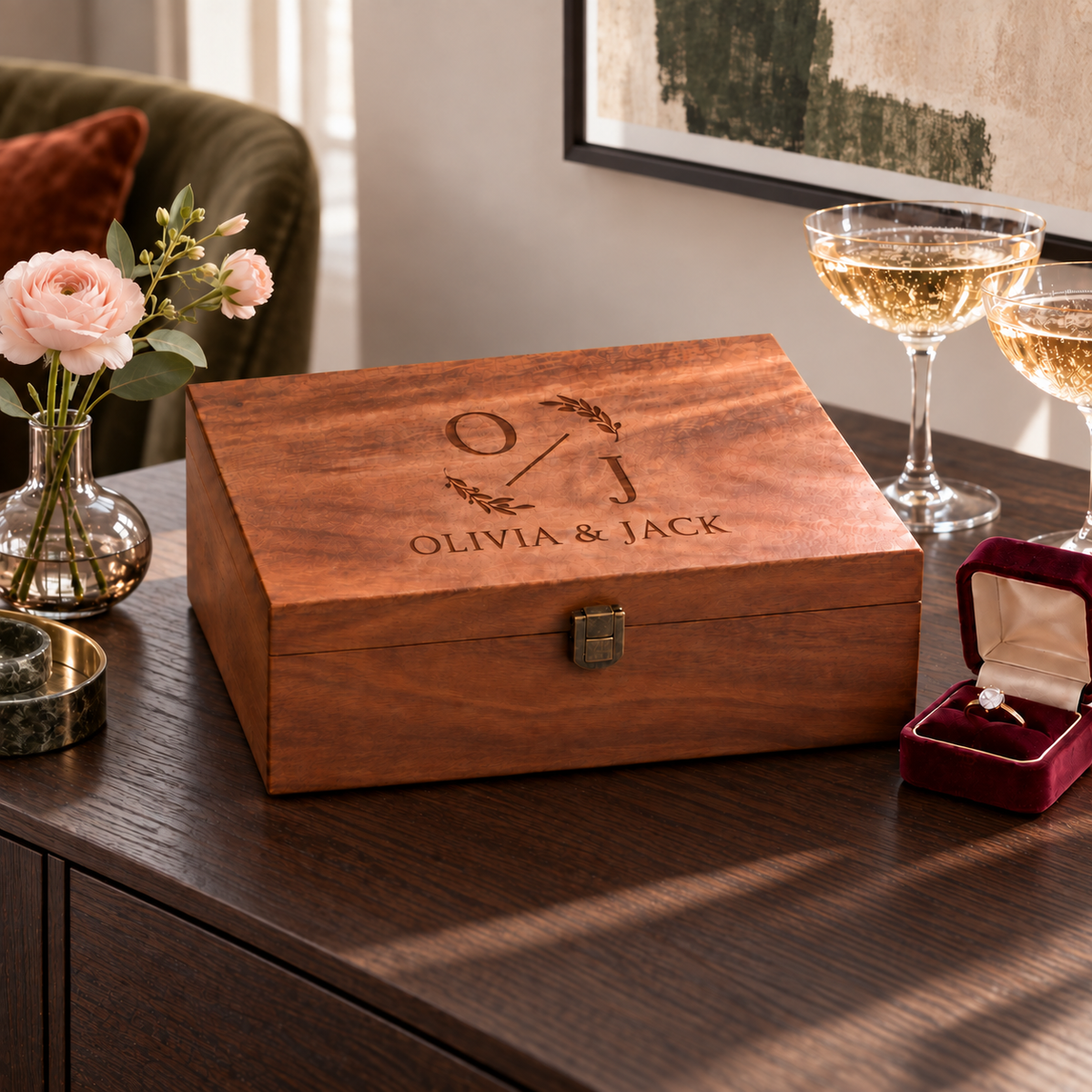 Parsonalised Walnut Wedding Keepsake Box