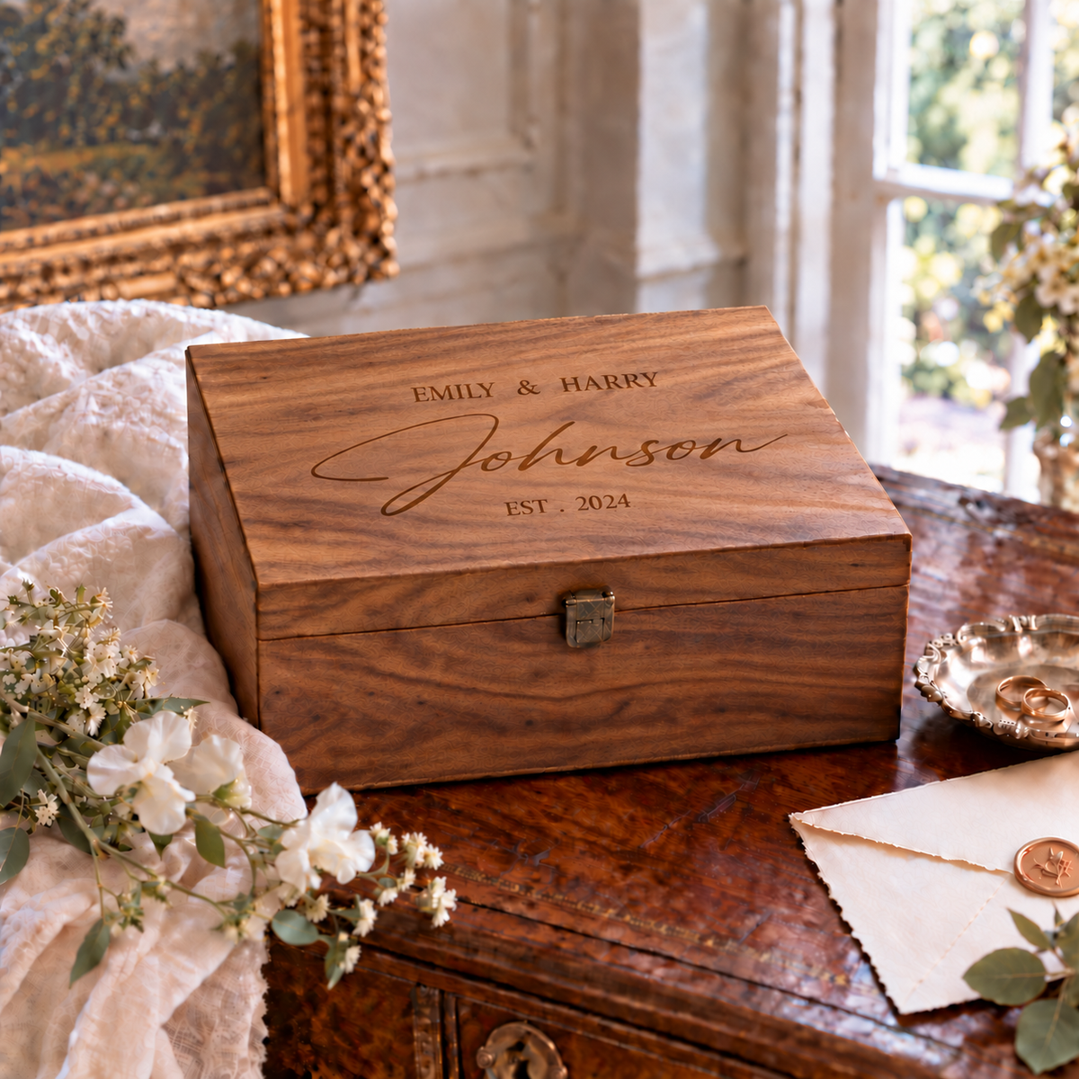 Parsonalised Walnut Wedding Keepsake Box