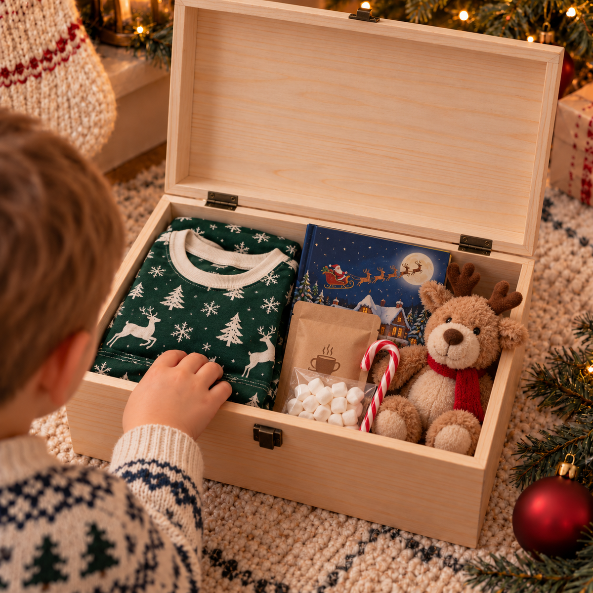 Personalised Wooden Christmas Eve Box, Engraved Children’s Christmas Box, Christmas Eve Gift Box, Festive Keepsake Box