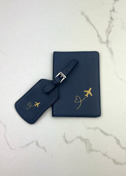 Plane Passport Case and Luggage Tag Set