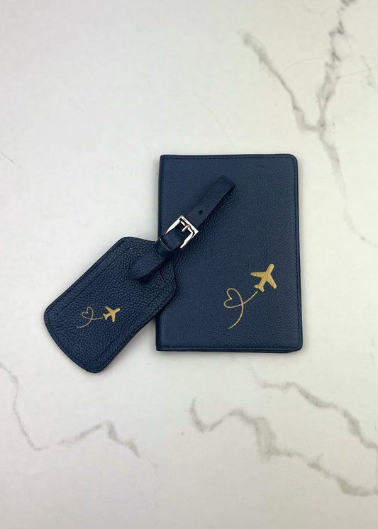 Plane Passport Case and Luggage Tag Set