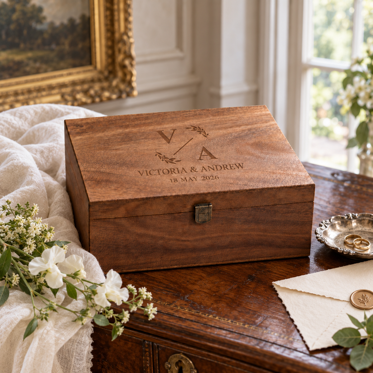 Parsonalised Walnut Wedding Keepsake Box