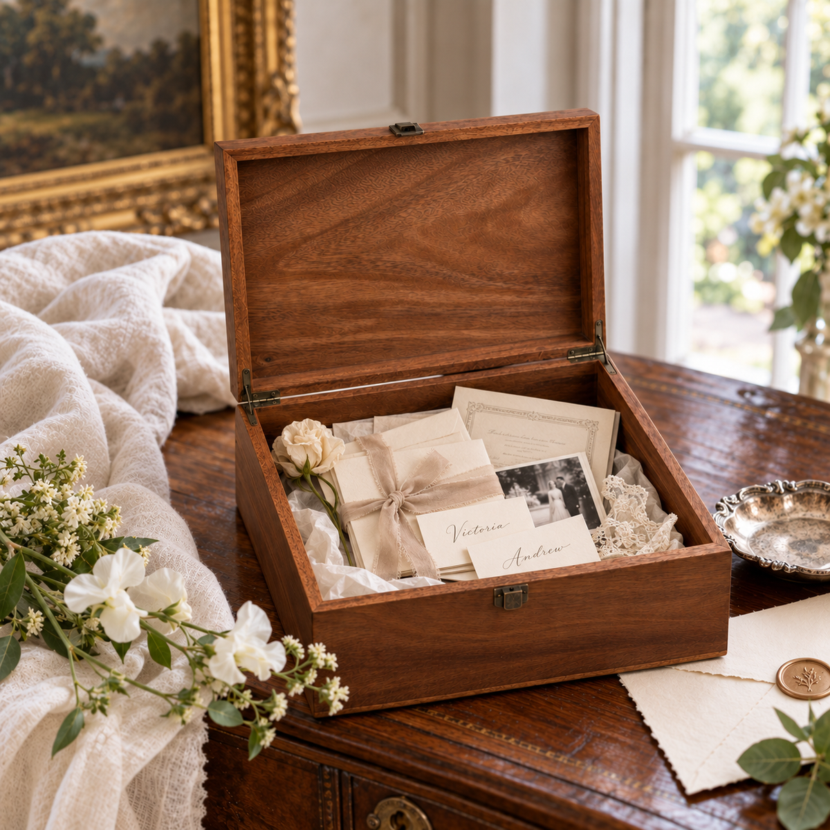 Parsonalised Walnut Wedding Keepsake Box