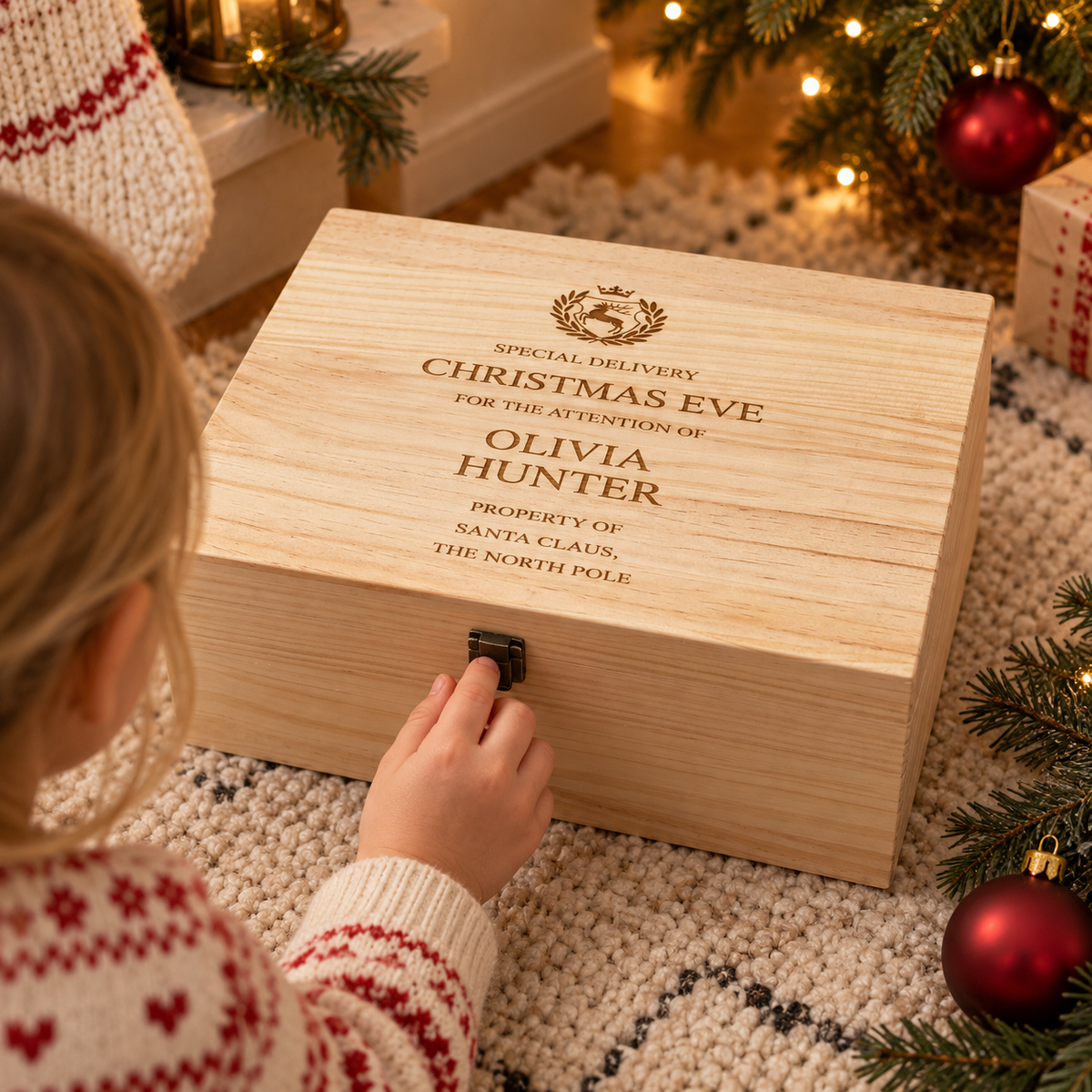 Personalised Wooden Christmas Eve Box, Engraved Children’s Christmas Box, Christmas Eve Gift Box, Festive Keepsake Box