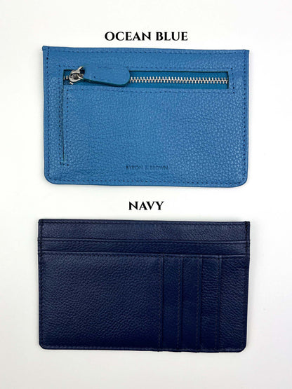 Personalised Leather Card Holder with Zip pocket. Wallet, Credit Card Holder.