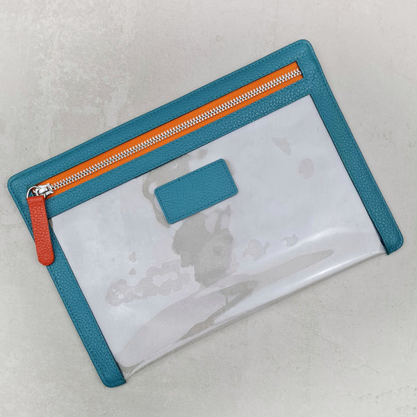 Personalised Leather Travel Pouch, Clear Travel Wallet