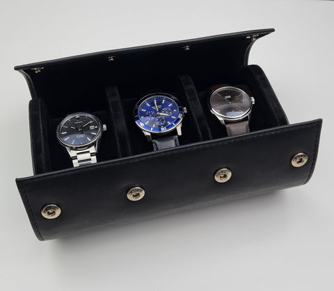 Black Leather Triple Watch Case
