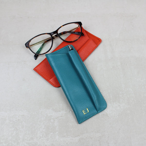 Leather Glasses Case with Pen Holder