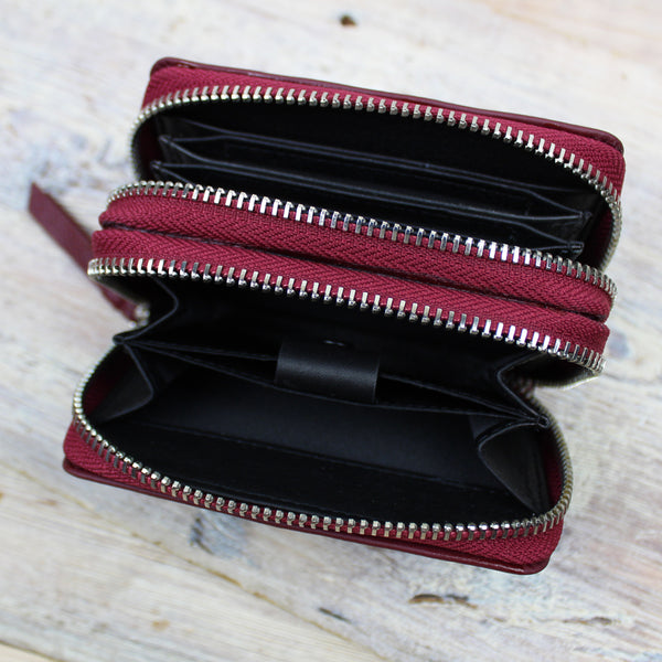 Leather Double Zip Card Purse
