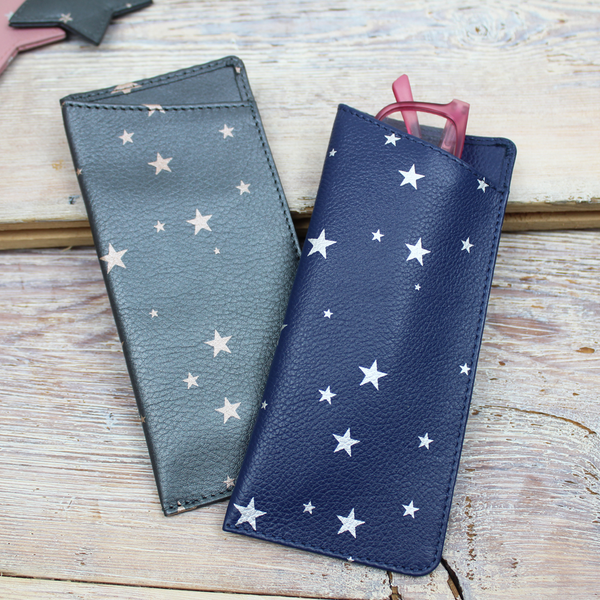 Star Print Large Leather Glasses Case