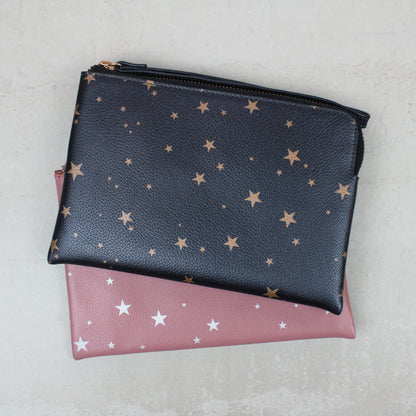 Star Print Leather Pouch with Wrist Strap